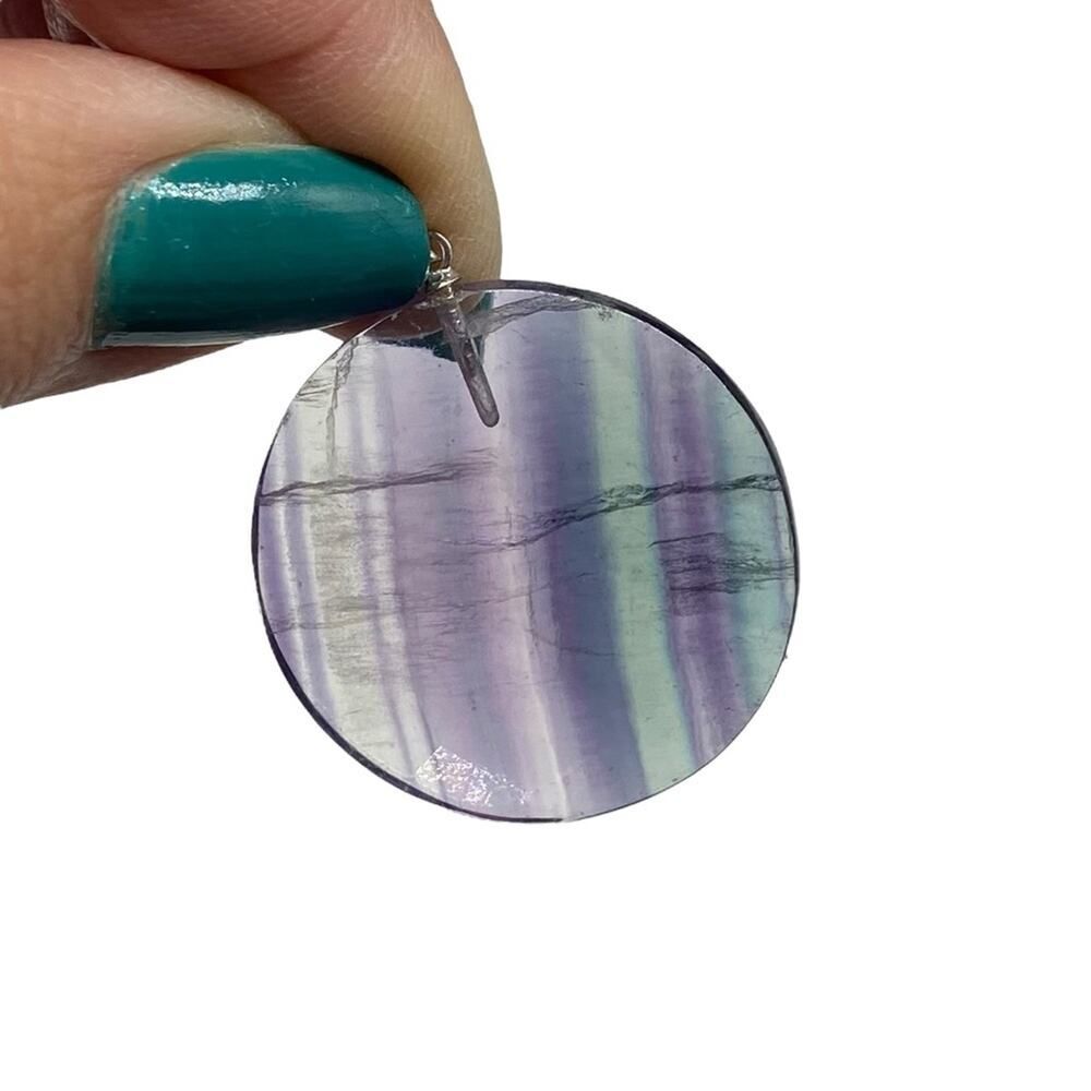 Fluorite Necklace Pendant Sterling Silver 925 Natural Stone Crystal Purple - Picture 6 of 6
